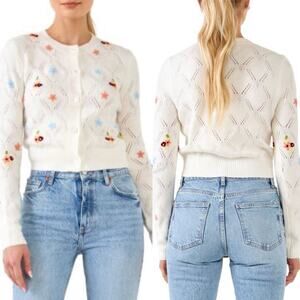 English Factory Floral Handmade Embroidered Button Down Cardigan Sweater - S
